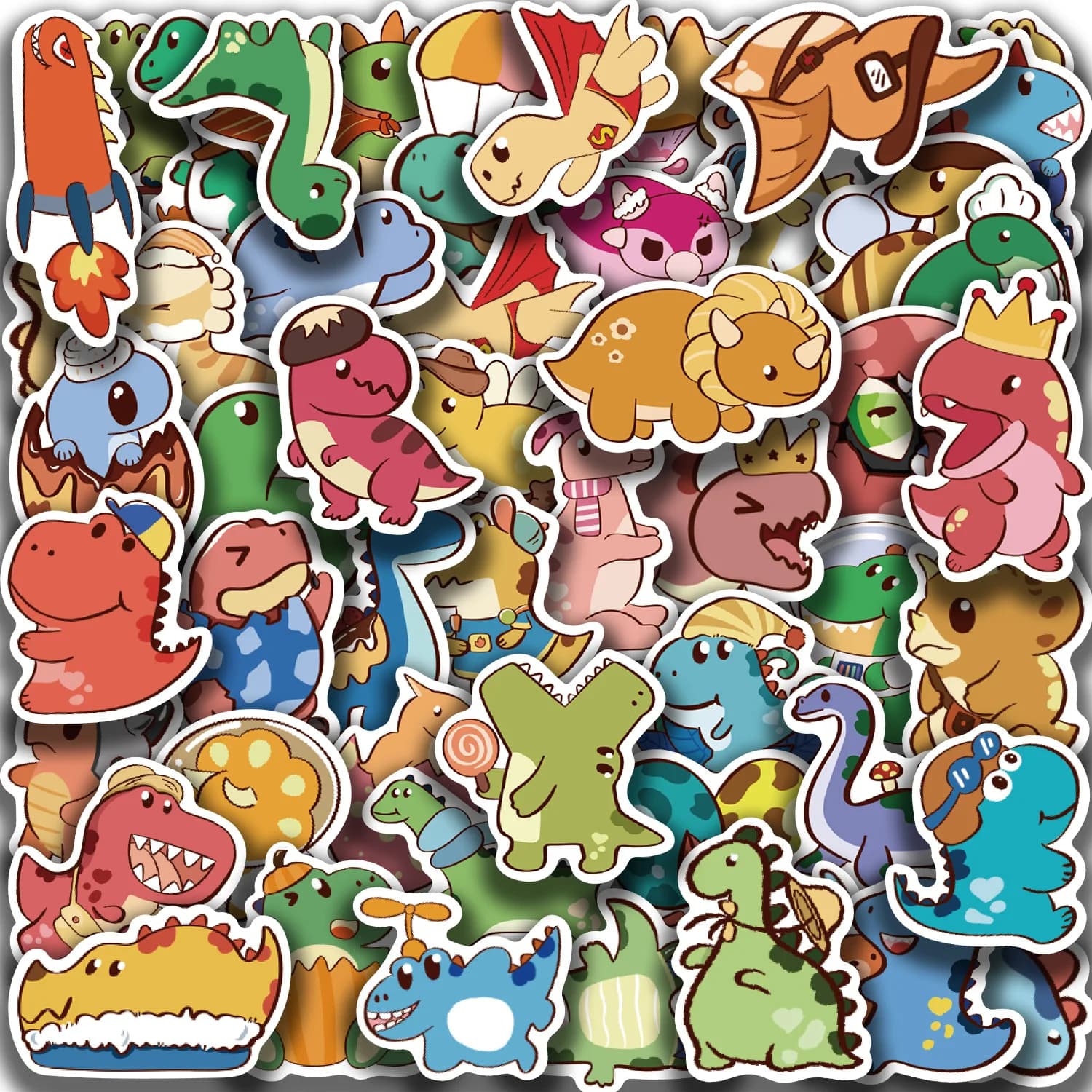 50 Pezzi Adesivi Graffiti Dinosauro a Gambe Corte Stile Cartone Animato per Casco Bicicletta Diari Astucci Decalcomanie