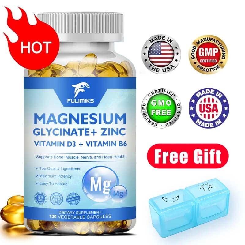 Magnesium glycinate + zinc supplement capsules, high absorption, sleep health support, bone joint, brain, strengthens immunity