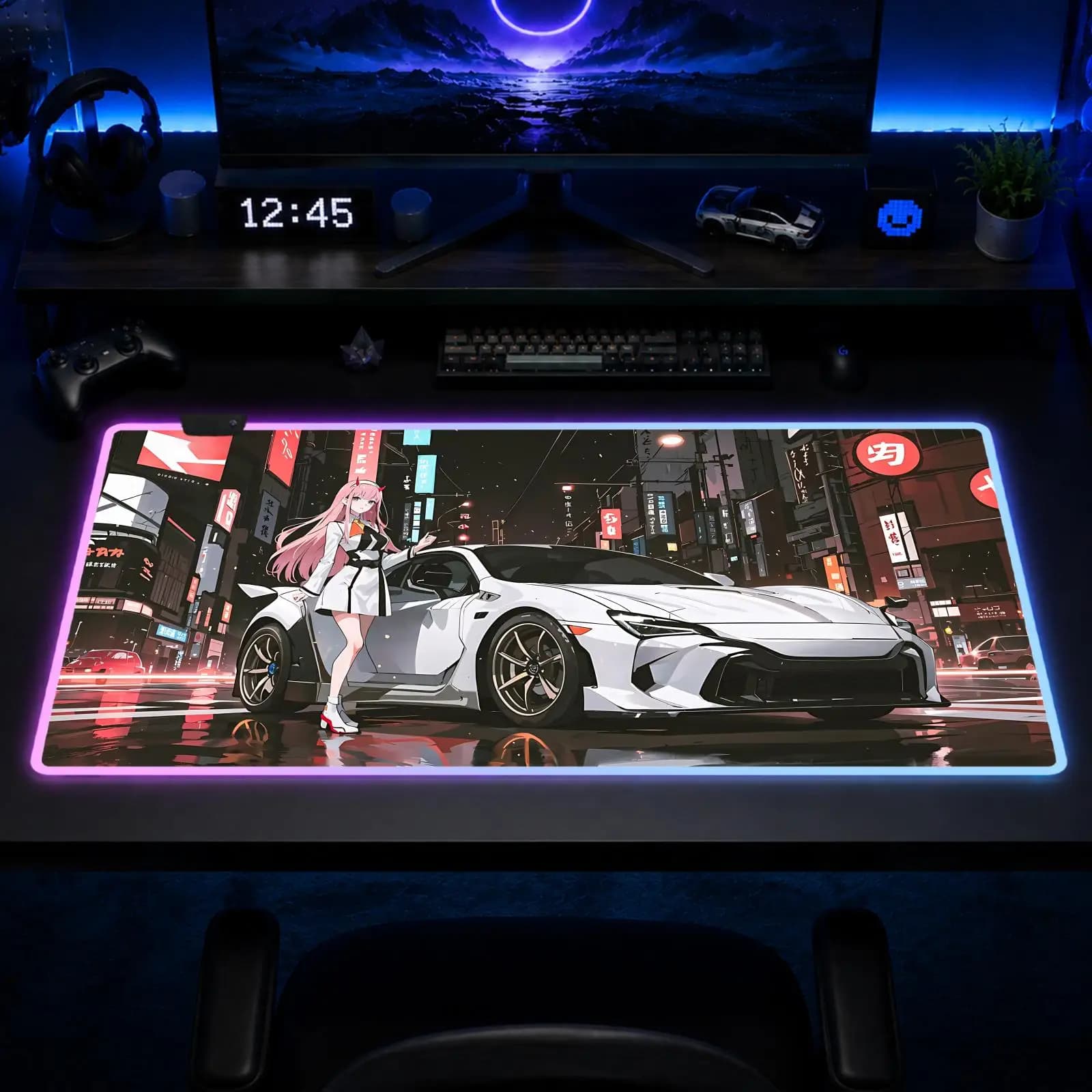 Anime Car Girl Mouse Pad Gaming Anime Mouse Pad XXL RGB Desk Mats LED Table Pads Backlit Rubber Desktop