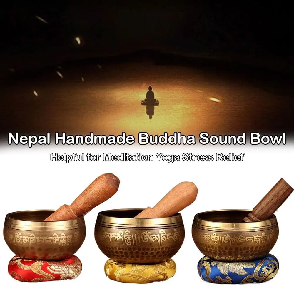 Handmade Nepal Buddha Sound Bowl Stress Relief Yoga Copper Sound Meditation Chanting Singing Bowl Tibetan Singing Bowl Set