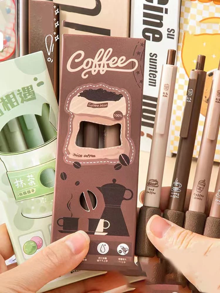 4PC Coffee Color Press Pen penna Gel di alto valore impugnatura morbida penna spugna morbida penna firma semplice per studenti premere la penna neutra