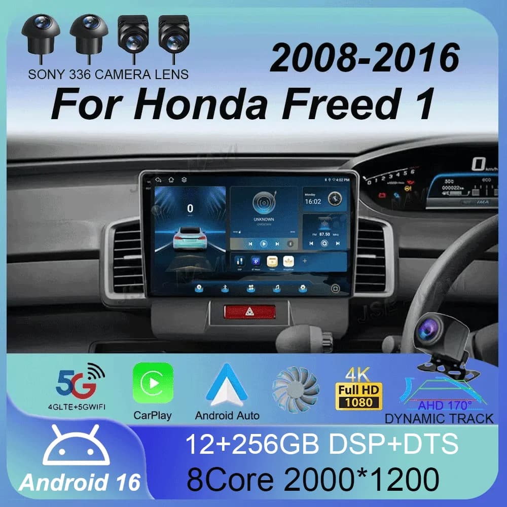 Autoradio Android 16 WIFI per Honda Freed 1 2008-2016, Lettore Multimediale Video, Navigatore GPS, Schermo QLED, Senza 2din 2 din DV