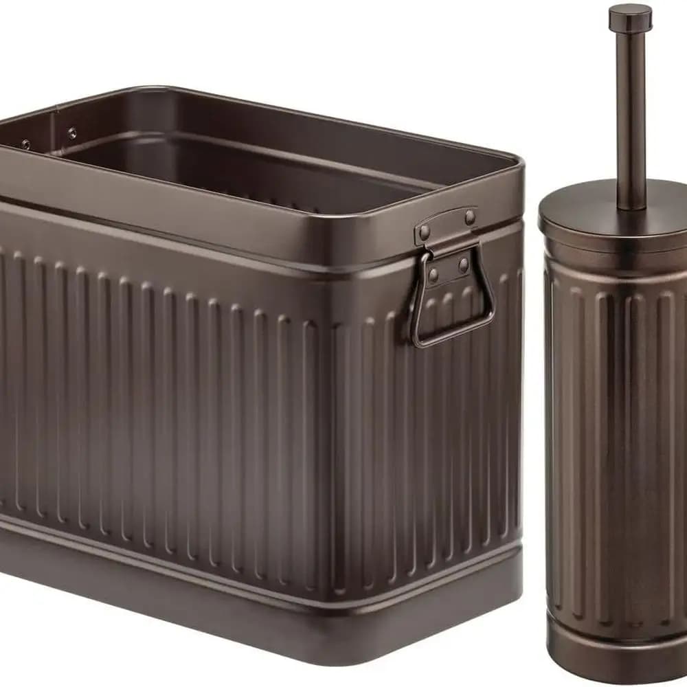 Set scopino e cestino per WC doppio in bronzo per bagno, design compatto, ideale per tessuti, batuffoli di cotone e rifiuti