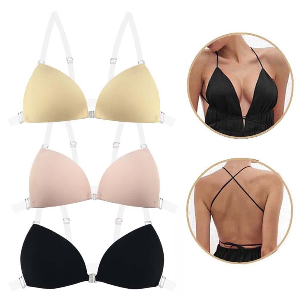 Reggiseno Adesivo per Donne, Senza Schienale, per Abiti da Sposa, in Silicone, con Scollo Profondo a U, Adesivo, Solleva il Seno, Invisibile, Copricapezzoli