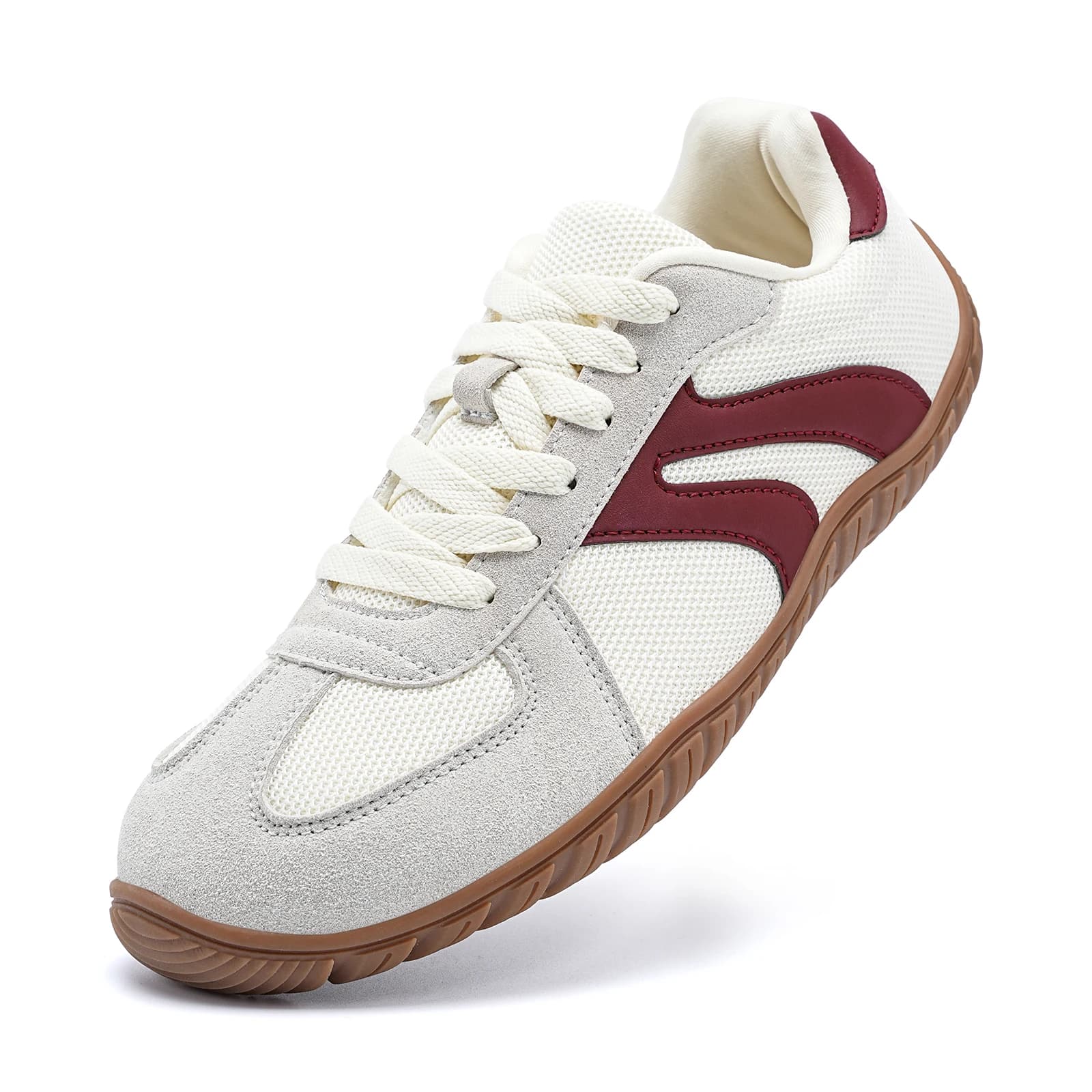 Men's Casual Walking Sneakers, Retro Fashion Training Shoes, Breathable Mesh Fabric, Non-Slip Rubber Sole, Comfortable Everyday Shoes, Solid Color Sports Lace-Up German Training Shoes, Outdoor All-Season White and Red