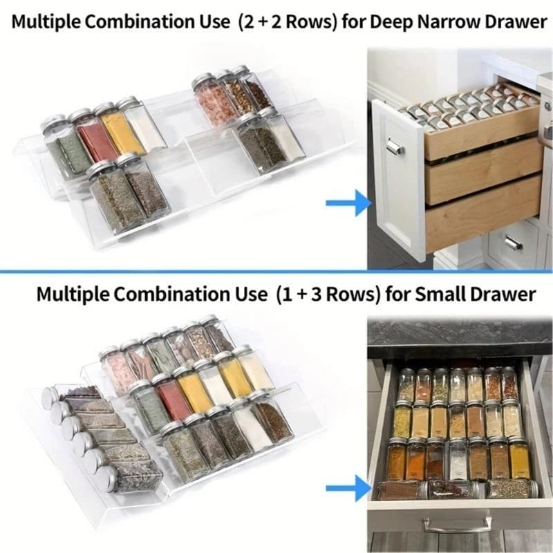 1/2x Kitchen Spice Drawer Organiser Plastic Seasoning Jar Storage Rack Tray