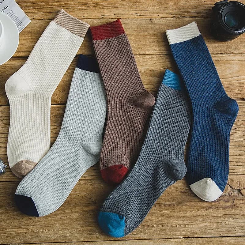 High-quality Harajuku Socks Men's Mid-calf Socks Double-needle Business and Casual Sock Long and Warm Autumn and Spring Socks