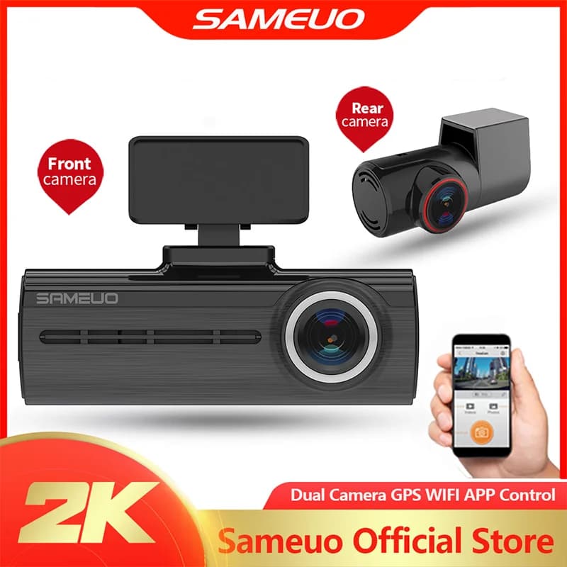 Sameuo 2K Dash Cam U750 WIFI GPS APP Videoregistratore automatico Doppia lente con visione notturna 1080P Registrazione in loop Dash Car Camera