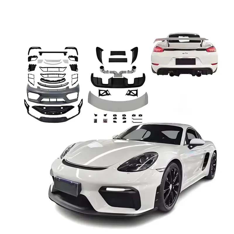 Kit di Conversione Carrozzeria in Fibra di Carbonio per Afle 718 Cayman GT4, Diffusore Posteriore e Minigonne Laterali