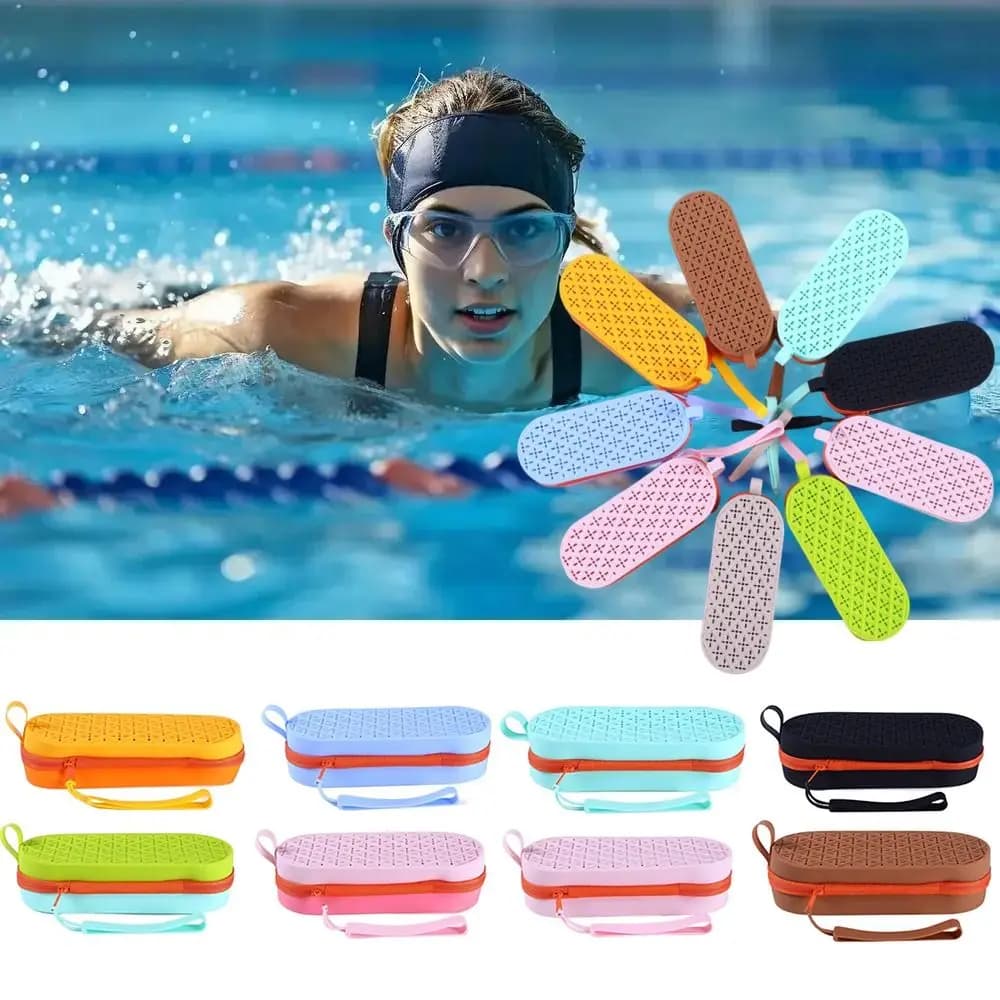 Scatola portaocchiali in gel di silice con foro di drenaggio, custodia per occhiali con cerniera, traspirante, portatile, per protezione occhiali da sole
