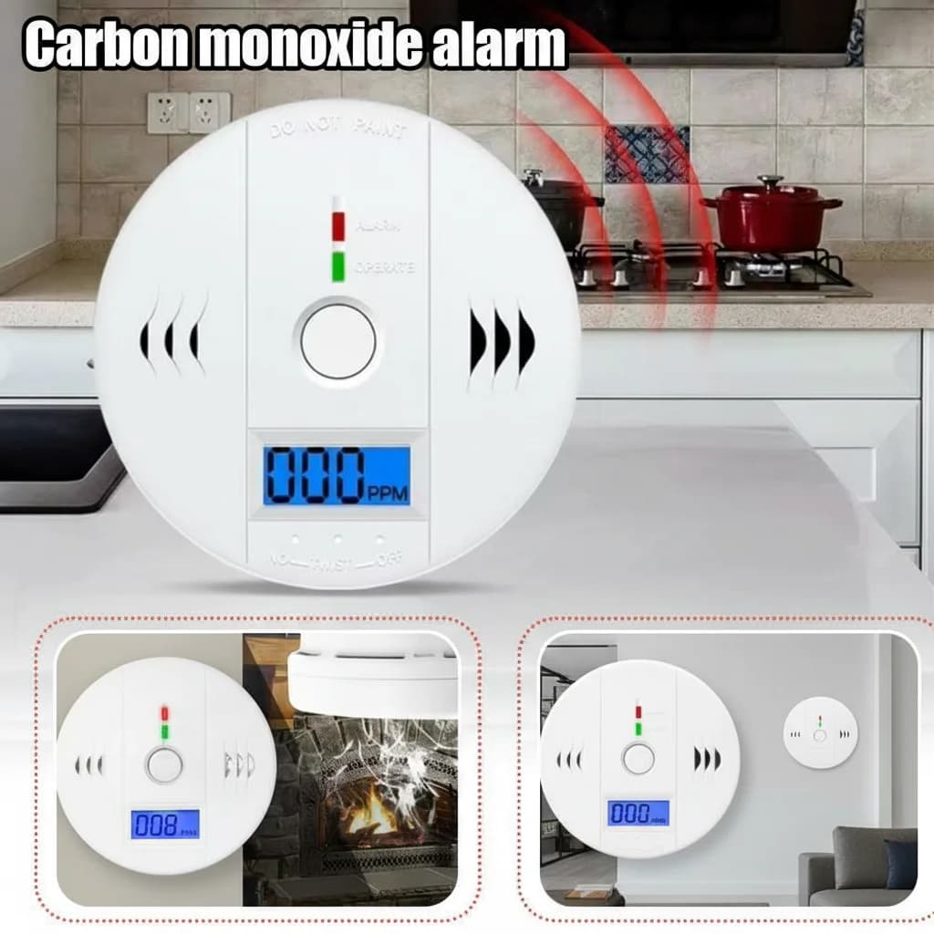 Allarme Domestico Wireless per Monossido di Carbonio e Rilevatore di Fumo con Display LCD, Allarme Sonoro per Fughe di Gas Tossici e Incendi, Rilevatore di CO
