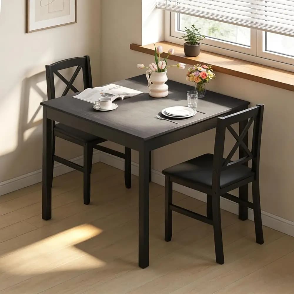 Set da pranzo a 3 pezzi o 2 - Tavolo da cucina piccolo in legno con sedie in pelle PVC imbottite, gambe in legno di gomma, design compatto