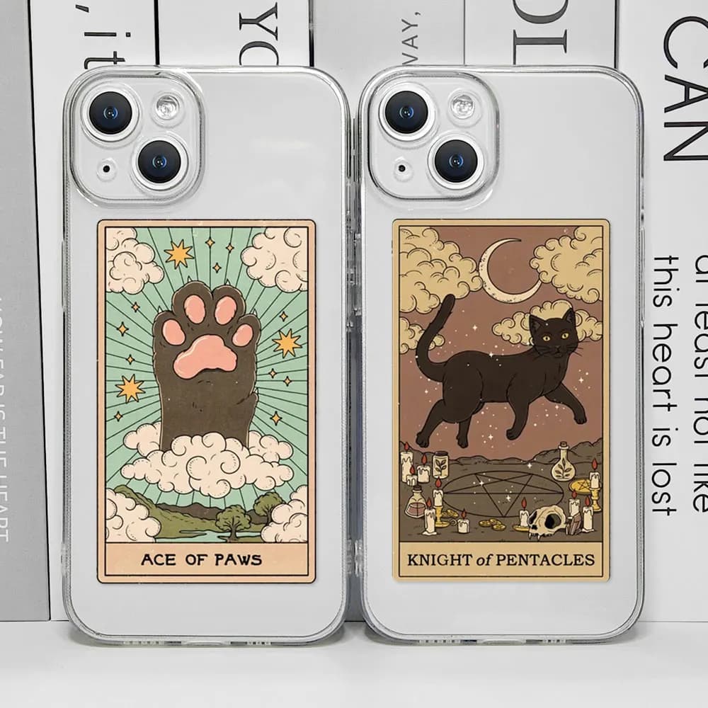 Custodia per telefono gatto carta tarocchi cartone animato per IPhone 16 15 14 13 12 11 Pro Max X XS MAX 7 8Plus SE Cover morbida trasparente per Iphone 11 Fundas