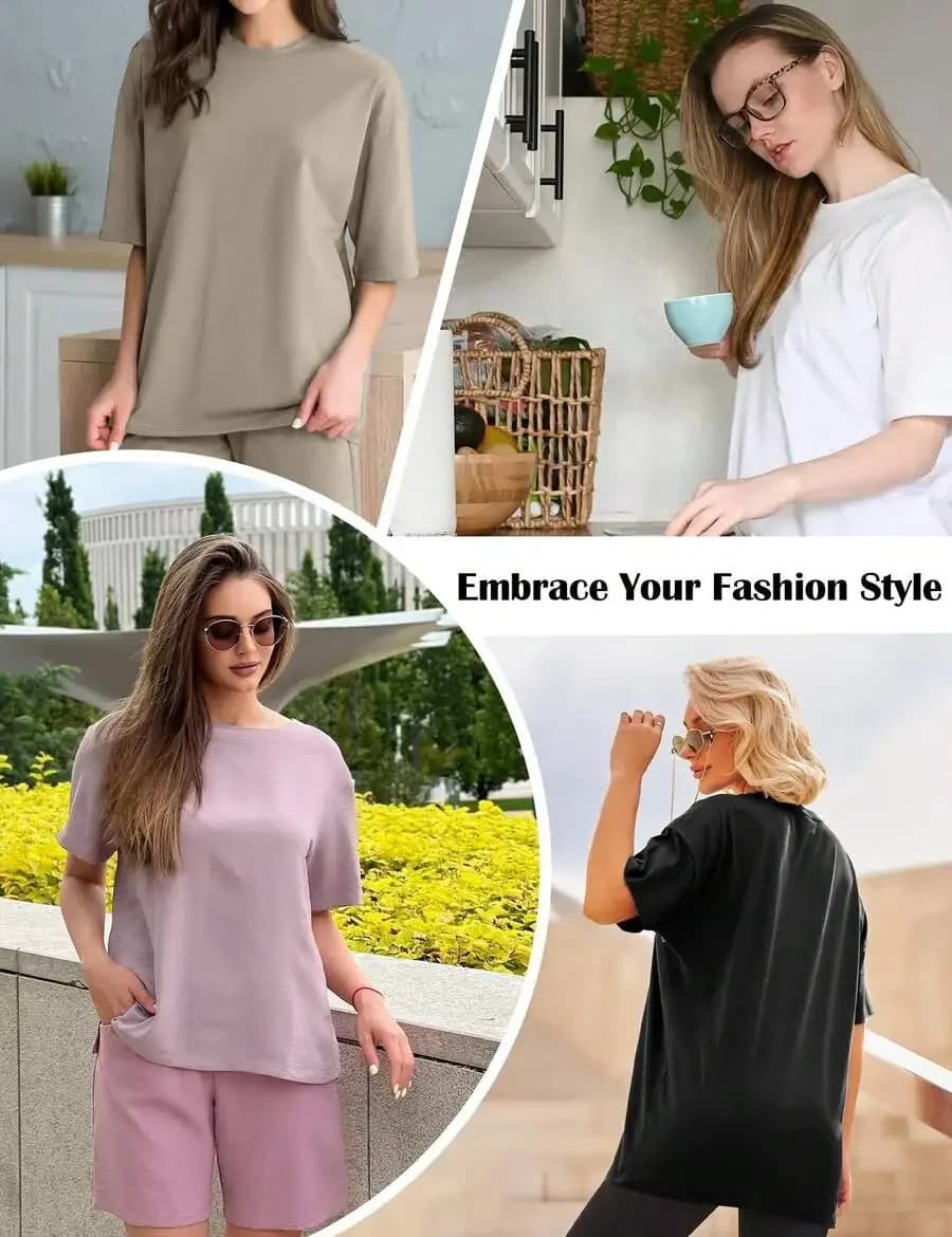 T-shirt a girocollo dal taglio ampio per donna, top casual estivi