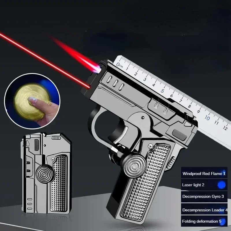 2025 Nuovo accendino multifunzionale pieghevole a doppia forma decompressione giroscopico accendino a forma di pistola deformazione creativa antivento fiamma rossa