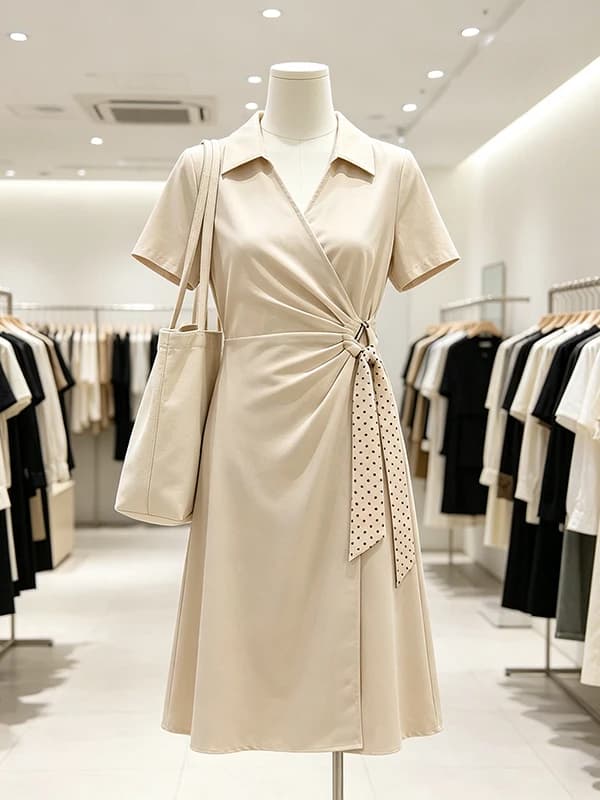 Summer New plus Size White Apricot Short Sleeve Shirt Dress Women's Waist Cinched Long Skirt Breathable Comfortable Casual Dress