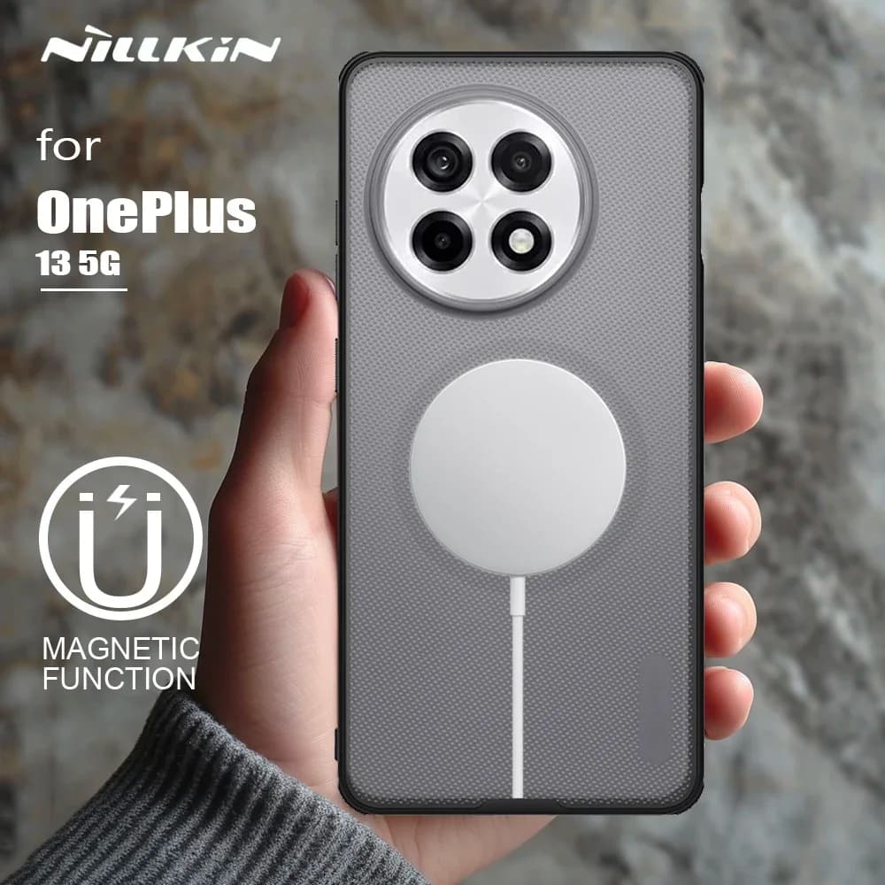 Nillkin per OnePlus 13 5G Custodia magnetica Super Frosted Pro Trasparente Nero Adatta Opaca Magsafe Cornice morbida Protezione della cover posteriore