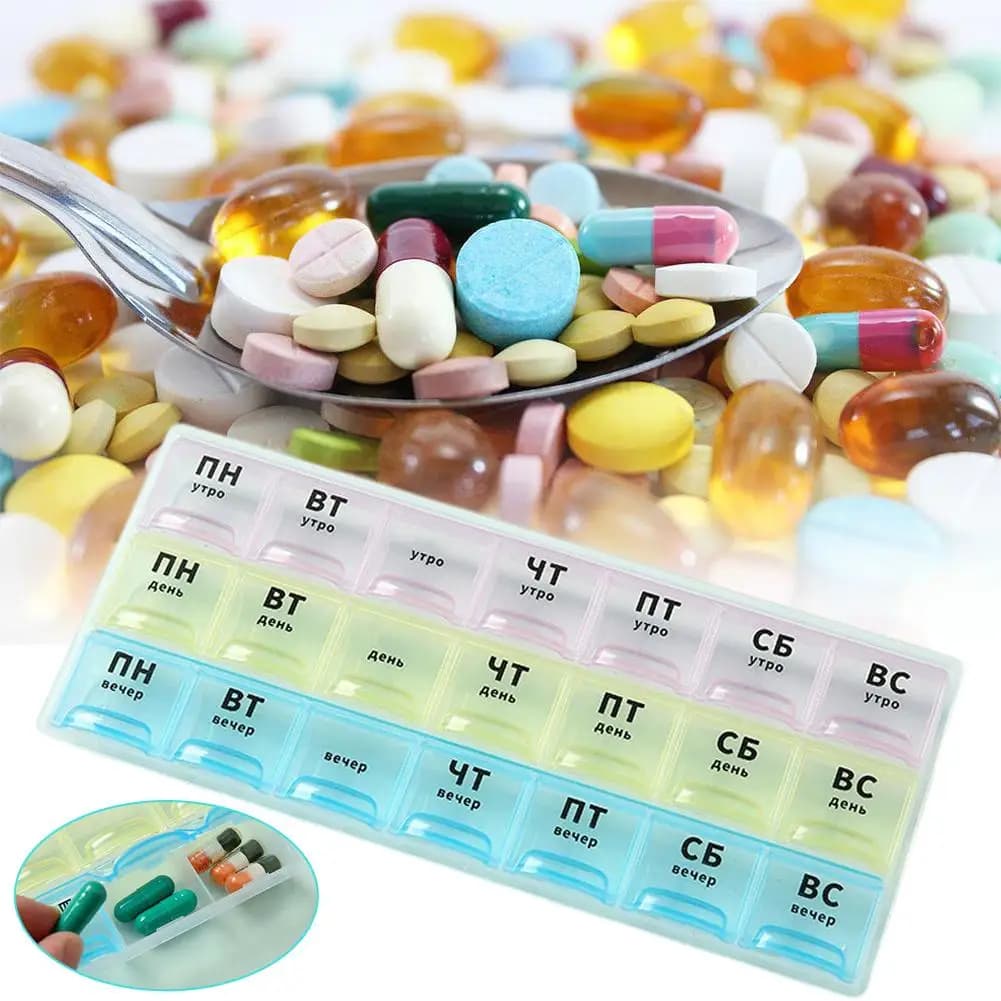 Scatola portapillole portatile da viaggio da 21 griglie per tablet da 7 giorni Portapillole Portapillole per medicinali Custodia per contenitori Etichetta russa