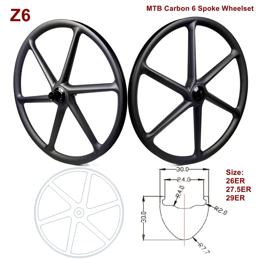 BIKEDOC SP-Z6 26ER MTB Ruote a 6 Raggi in Carbonio Set di Ruote per Mountain Bike XC