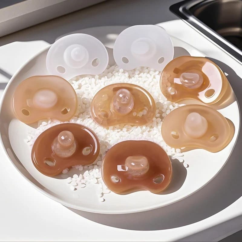 Ciucci in silicone per bambini Piatti notturni rotondi giornali morbidi e traspiranti Succhietto trasparente marrone satinato 100% silicone sicuro senza BPA