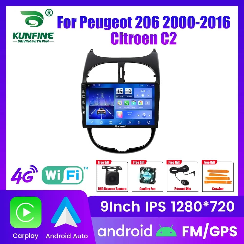 Autoradio Android per Peugeot 206 2000-2016, Stereo Auto 2Din Octa Core con Navigatore GPS, Schermo IPS, Carplay e Android Auto