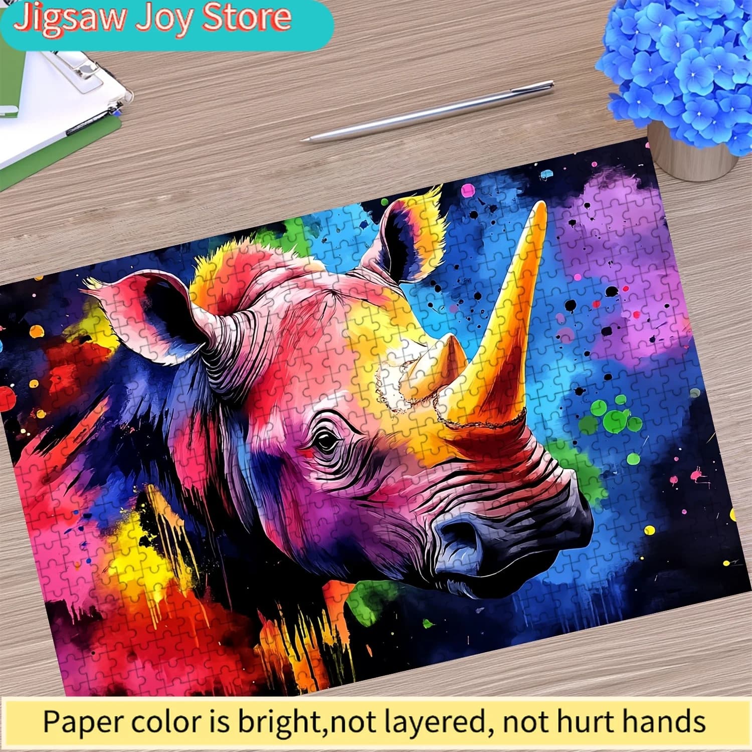 1 Scatola di Puzzle a Forma di Testa di Rinoceronte - Gioco Rompicapo 2D Piatto con Rinoceronti, Decorazione Murale Stimolante Adatta per la Casa