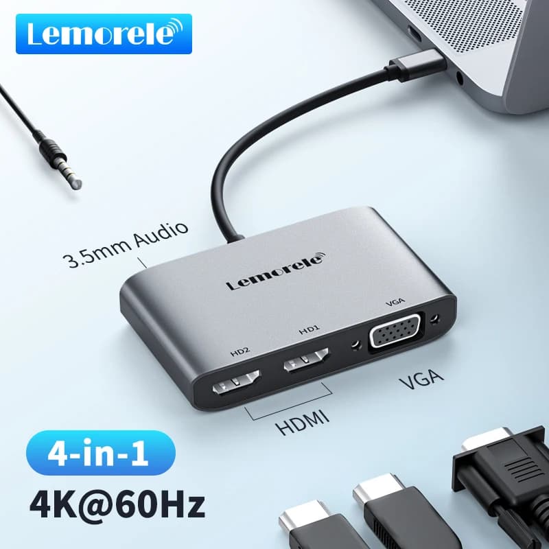 Lemorele TC20 4K Adattatore da USB C a HDMI/VGA Specchio per schermo dual mode Estendi per telefono portatile a TV Monitor Proiettore con audio