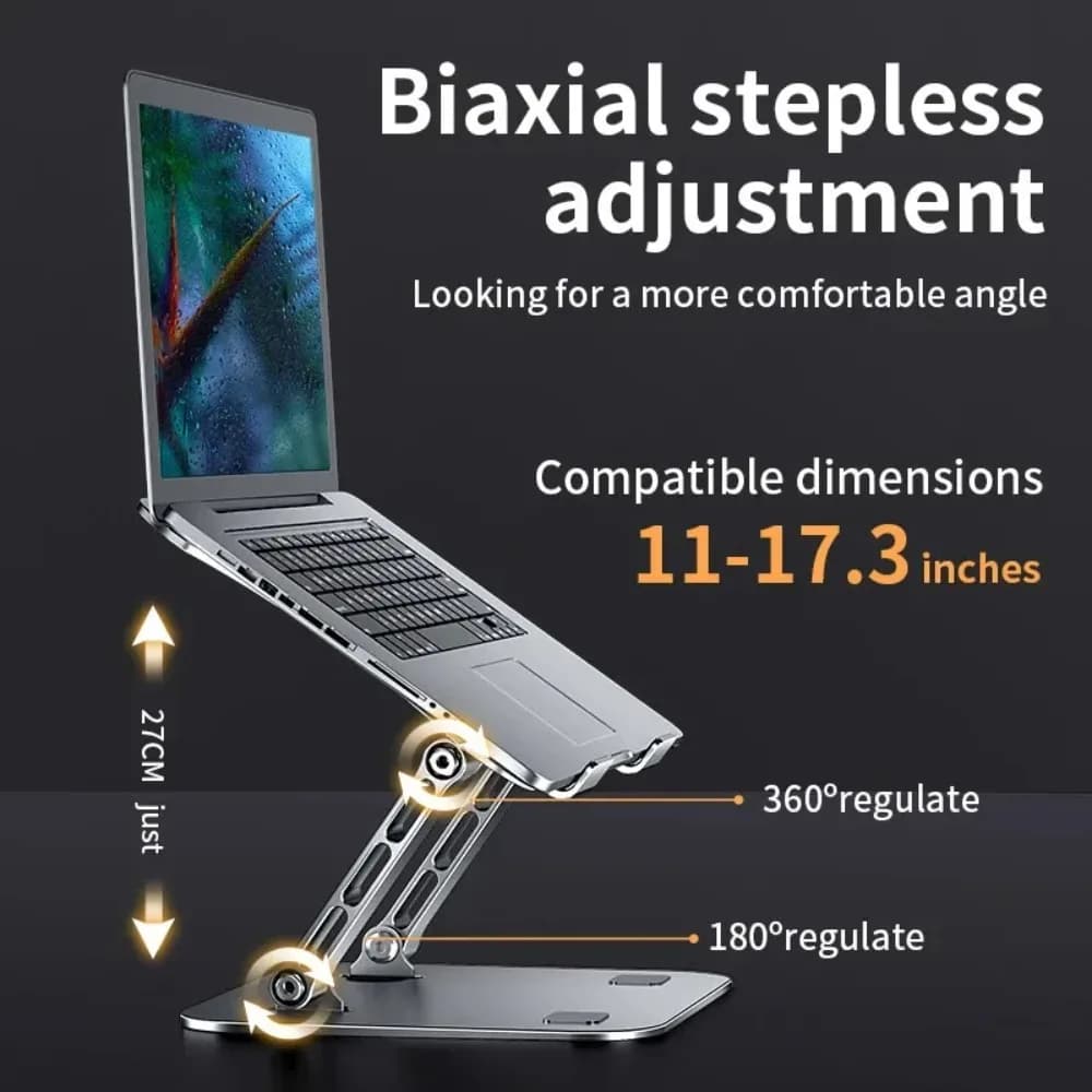 Dual‑Axis Adjustable Aluminum Alloy Laptop Tablet Stand Foldable Portable Cooling Holder Anti‑Slip Riser for 11‑17 Inch Notebook