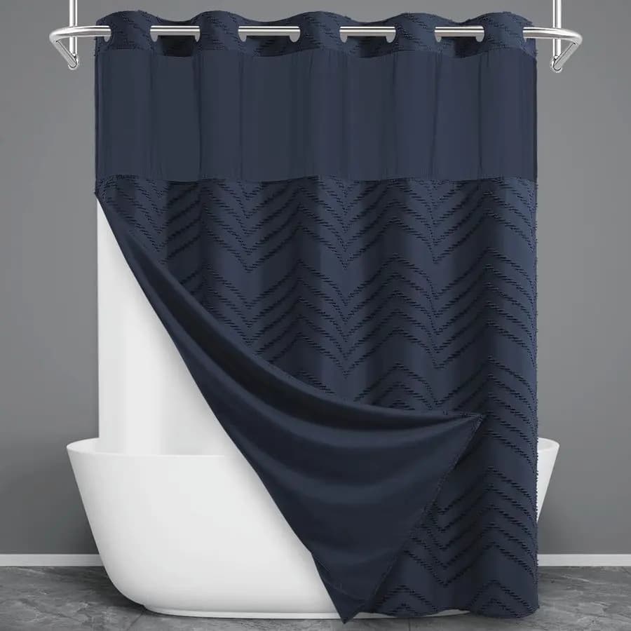 Shower Curtain with Hooks and Sprinkle Lining, Chevron Waist Tent Set Quilted Bathroom, Boho Style Waterproof and Washable