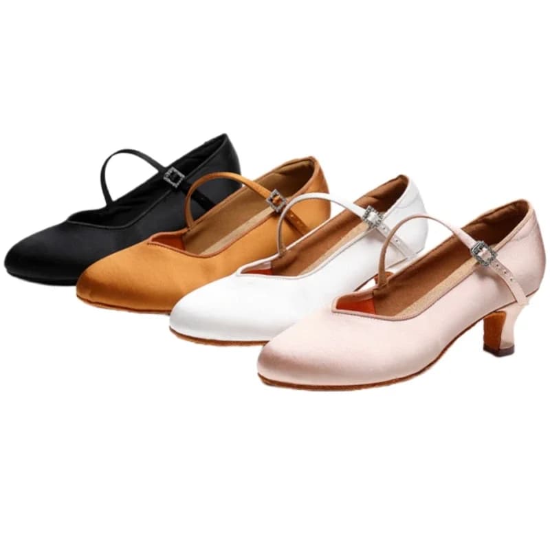 Scarpe da ballo da sala da donna Scarpe latine moderne in seta Raso Valzer economico Tacchi da ballo per tango Scarpe da salsa con punta chiusa