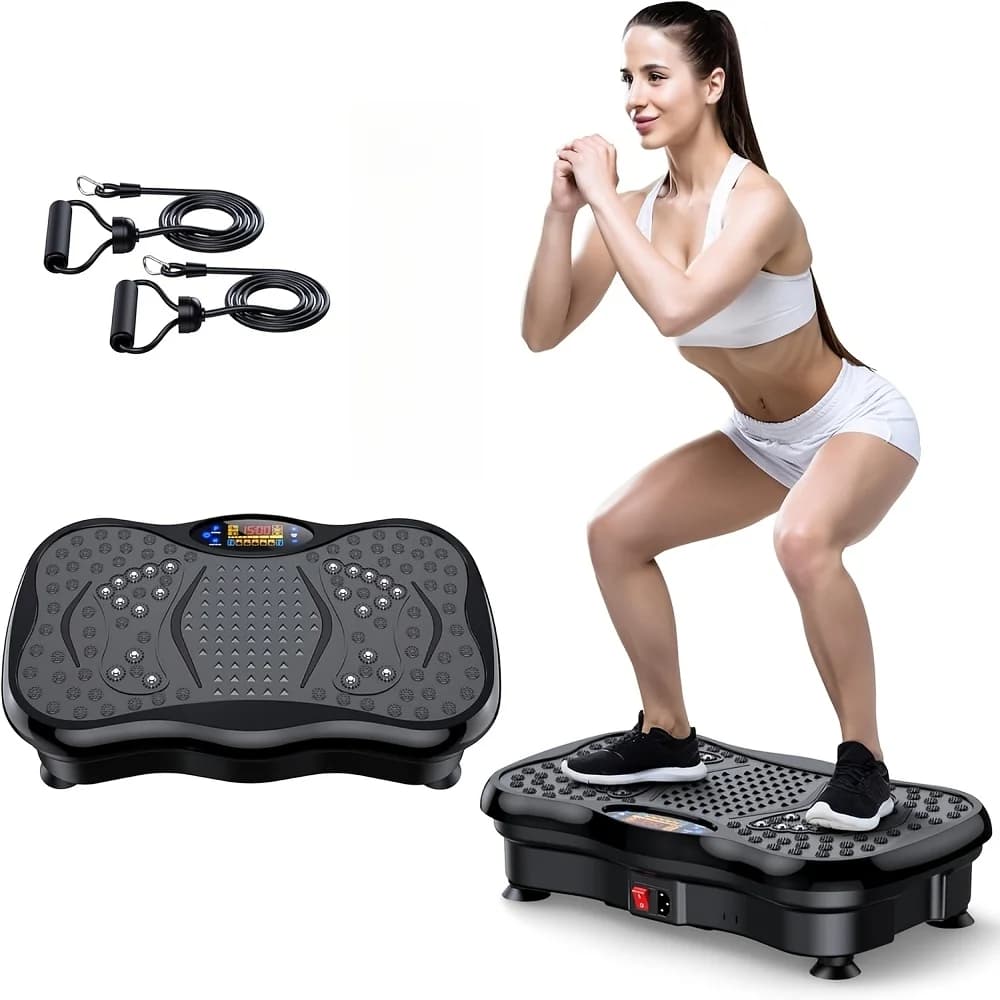 Exercise machine with magnetic vibrating plate: 200 speed, capacity of 330 pounds, portable and silent home fitness for women/men