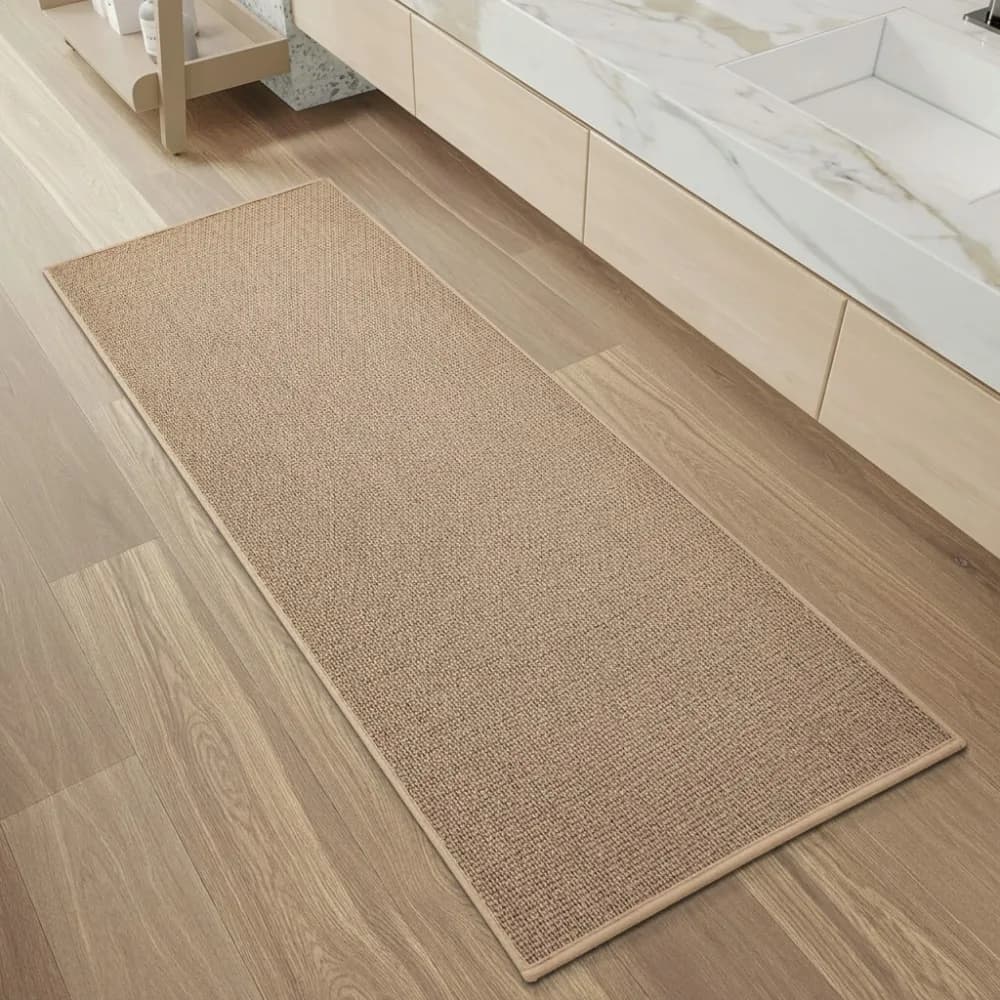 Tappetino da bagno assorbente antiscivolo, tappeto intrecciato sottile per porta, lavabile in lavatrice ad asciugatura rapida, beige 24x47 pollici