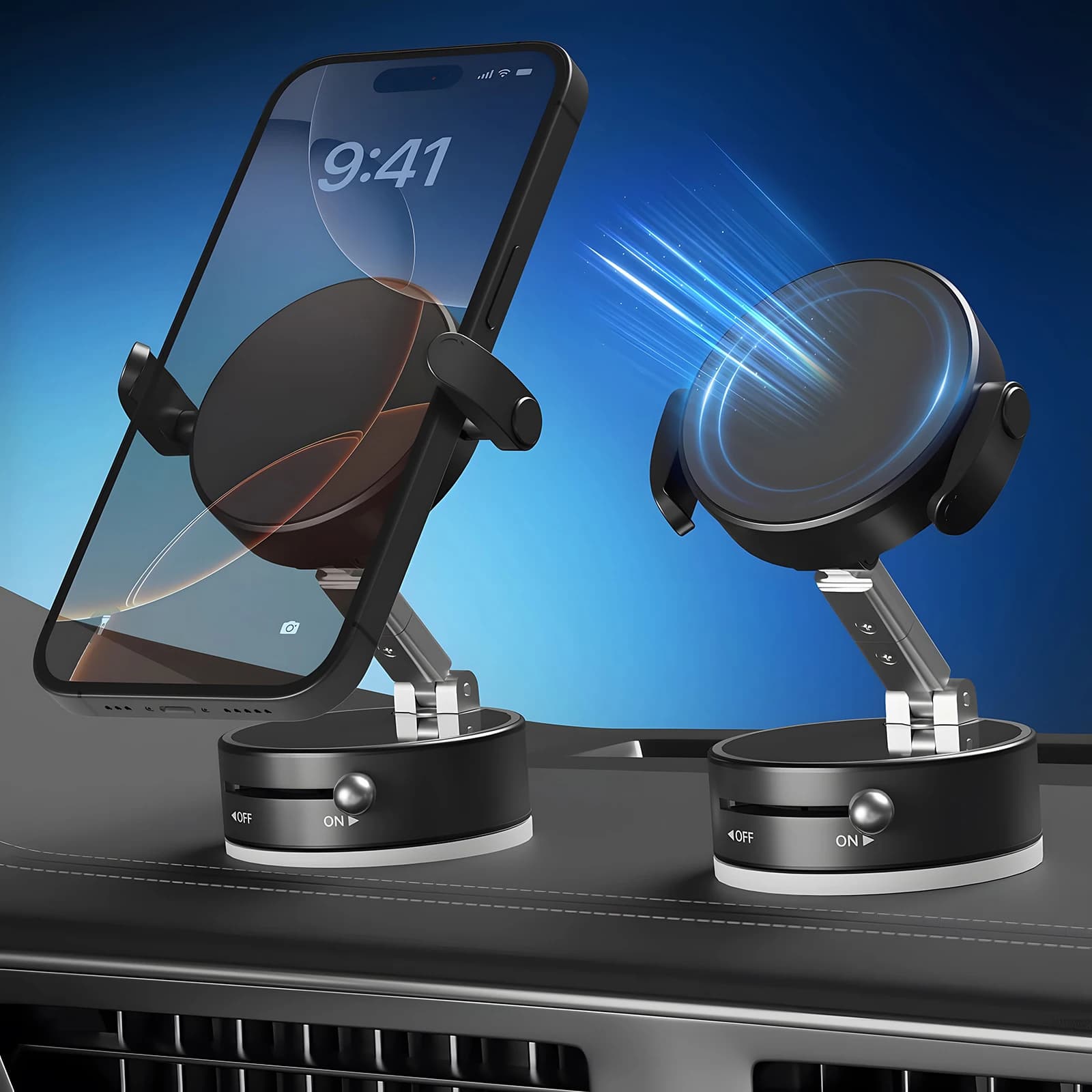 Supporto Magnetico per Telefono 2-in-1 Aggiornato con Rotazione a 360° ° Supporto per telefono a ventosa con morsetto per iPhone 17 16 15 14 Samsung Android