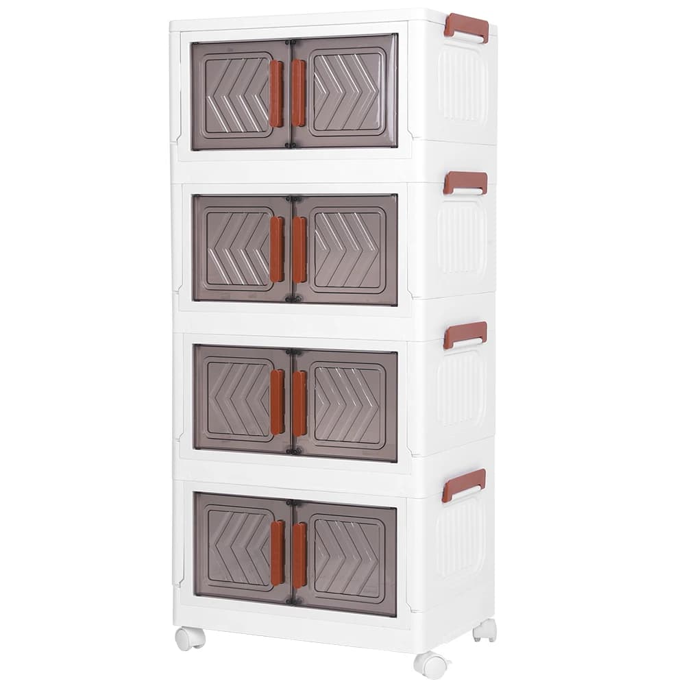 Contenitori Pieghevoli a 4 Livelli con Porte e Ruote, Cassettiera Pieghevole, Scaffale per Soggiorno, Camera da Letto, Ufficio