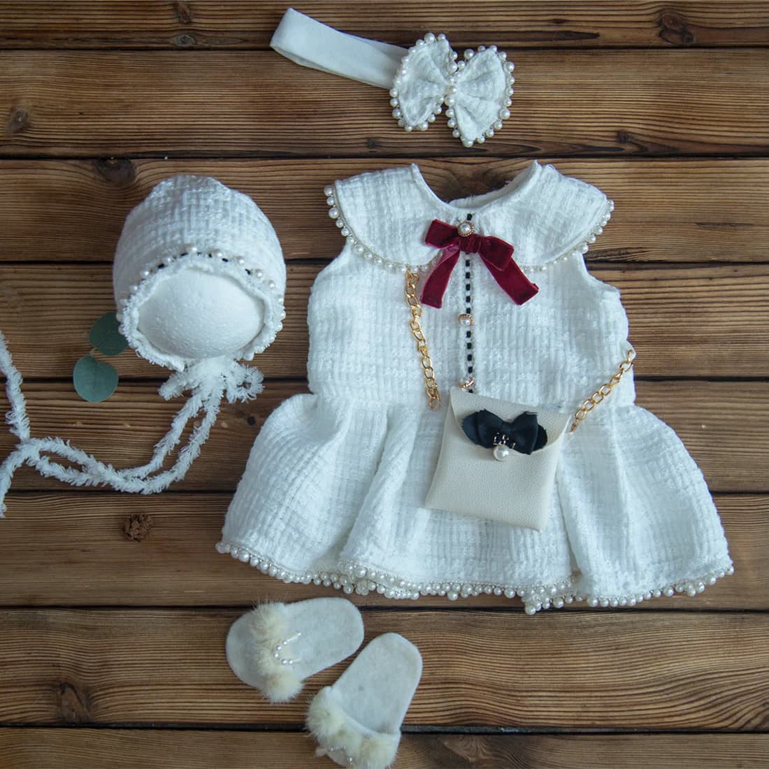 Set di Vestiti per Neonata in Morbido Tessuto Elasticizzato, Tutina Lavorata a Maglia, Outfit per Neonati, Accessori per Fotografia Neonatale