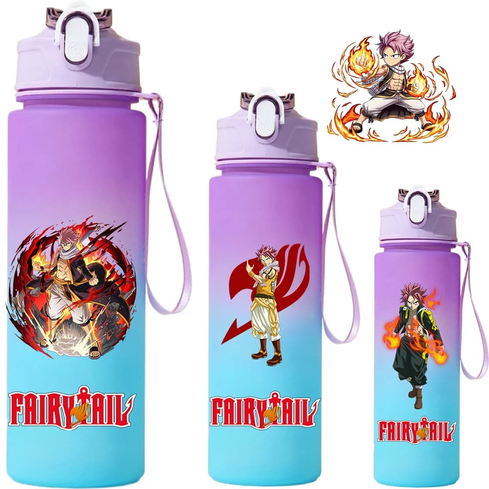 Borraccia d'acqua da 750 ml, simpatica bottiglia per bere con animazione FAIRY TAIL, borraccia sportiva da esterno per bambini, bottiglia portatile in plastica con personaggi anime.