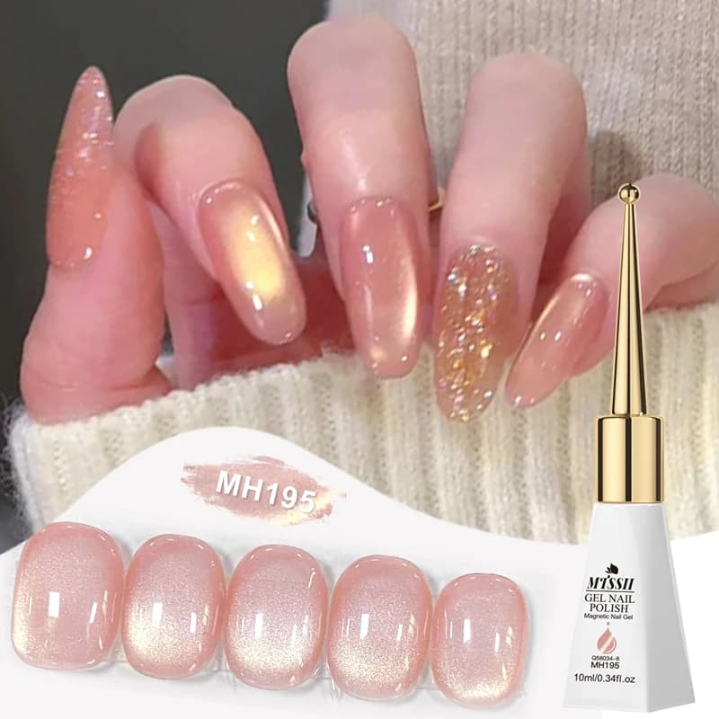 Smalto Semipermanente Magnetico per Unghie 10ml Pink Story Cat, Gel UV Rosa Nude Oro Chiaro, Forniture per Manicure Soak Off