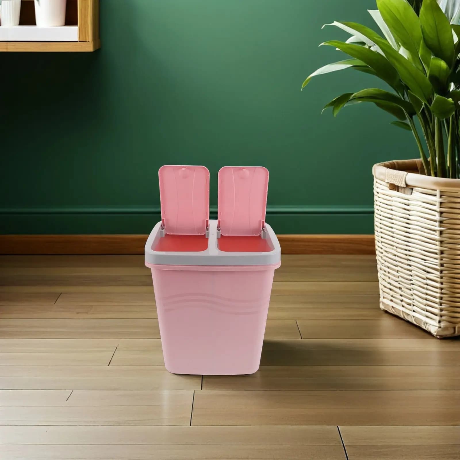 Cestino Doppio per Rifiuti, Bidone in Plastica Stretto a Doppio Scomparto per Cucina, Contenitore per Rifiuti Alimentari, Bidone per Rifiuti per Ufficio e Camera da Letto, Contenitore per Riciclo