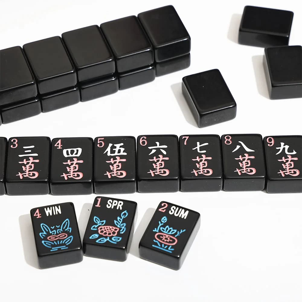 Set di Mahjong Americano Nero Puro, Tessere in Acrilico Artigianali per il Tempo Libero e l'Intrattenimento