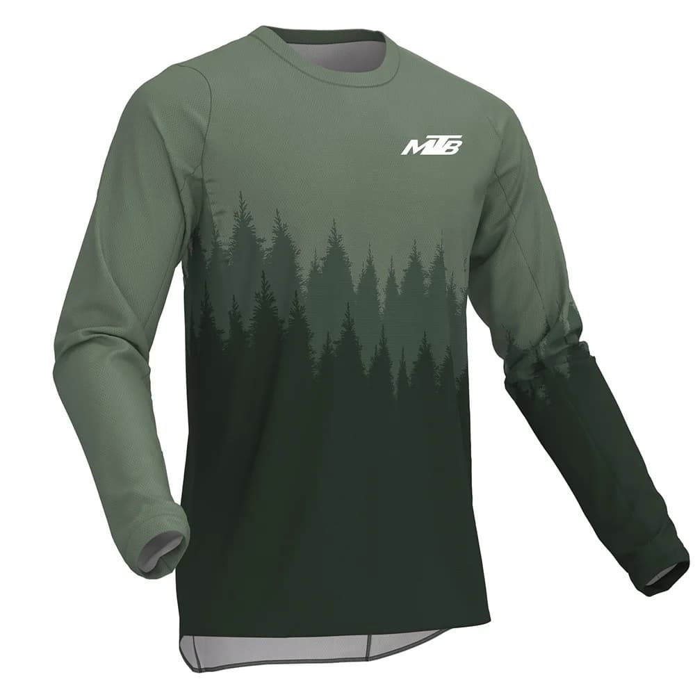 T-Shirt Casual da Esterno a Maniche Lunghe con Collo Rotondo e Motivo Forestale, Traspirante e Comoda per Escursionismo e Uso Quotidiano