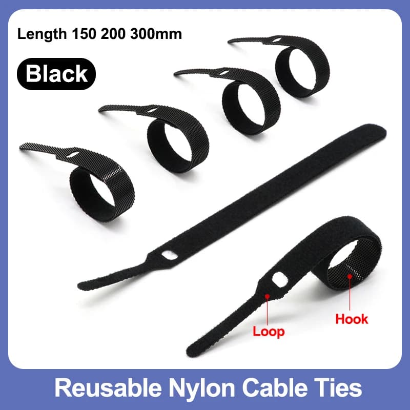 Fascette per cavi in nylon riutilizzabili nere 150 200 300mm Fascette per cavi regolabili Fissaggio Cinghie per la gestione dei cavi Fascetta per organizer per cavi con gancio