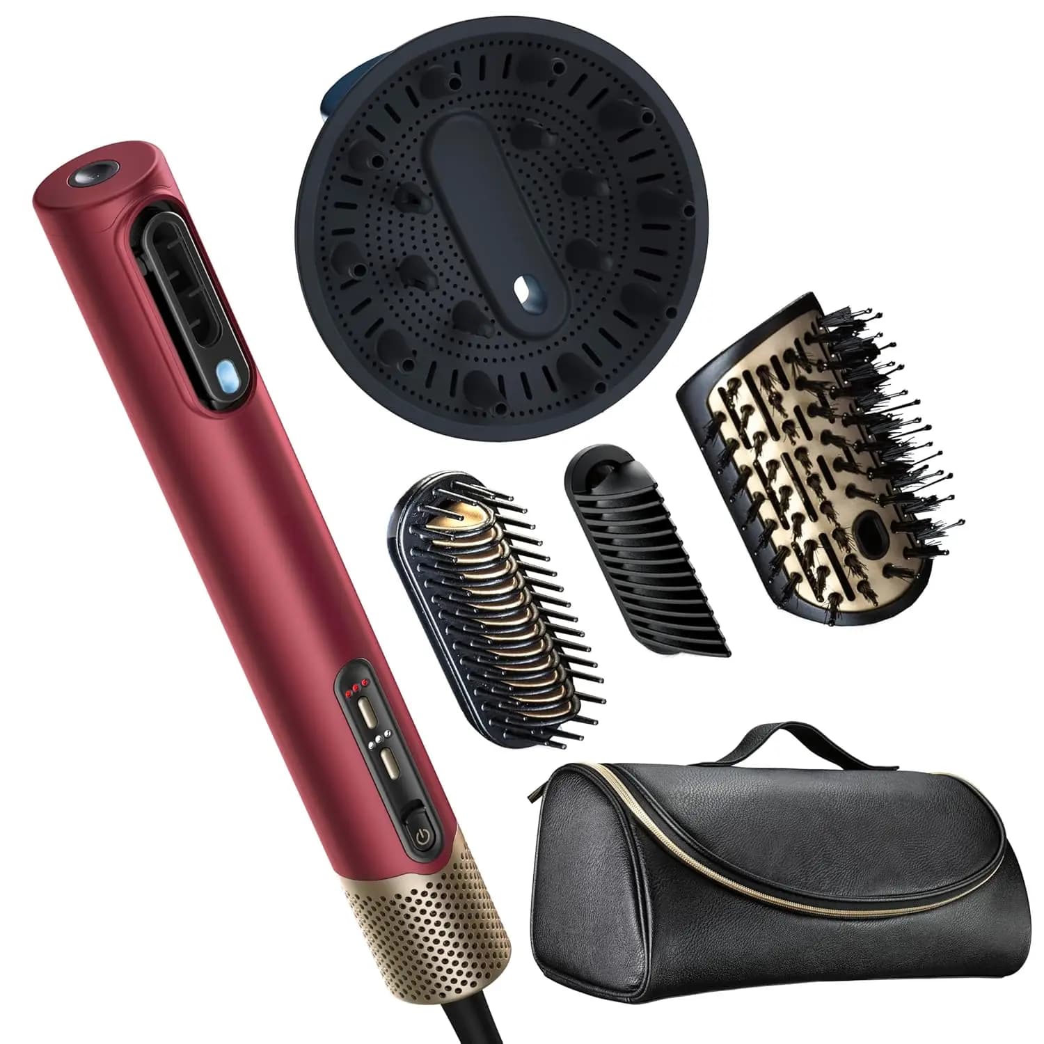 5-in-1 Hair Plate, Hair Dryer, Styler with Ionic Digital Motor and 4 Accessories in Red Cherry