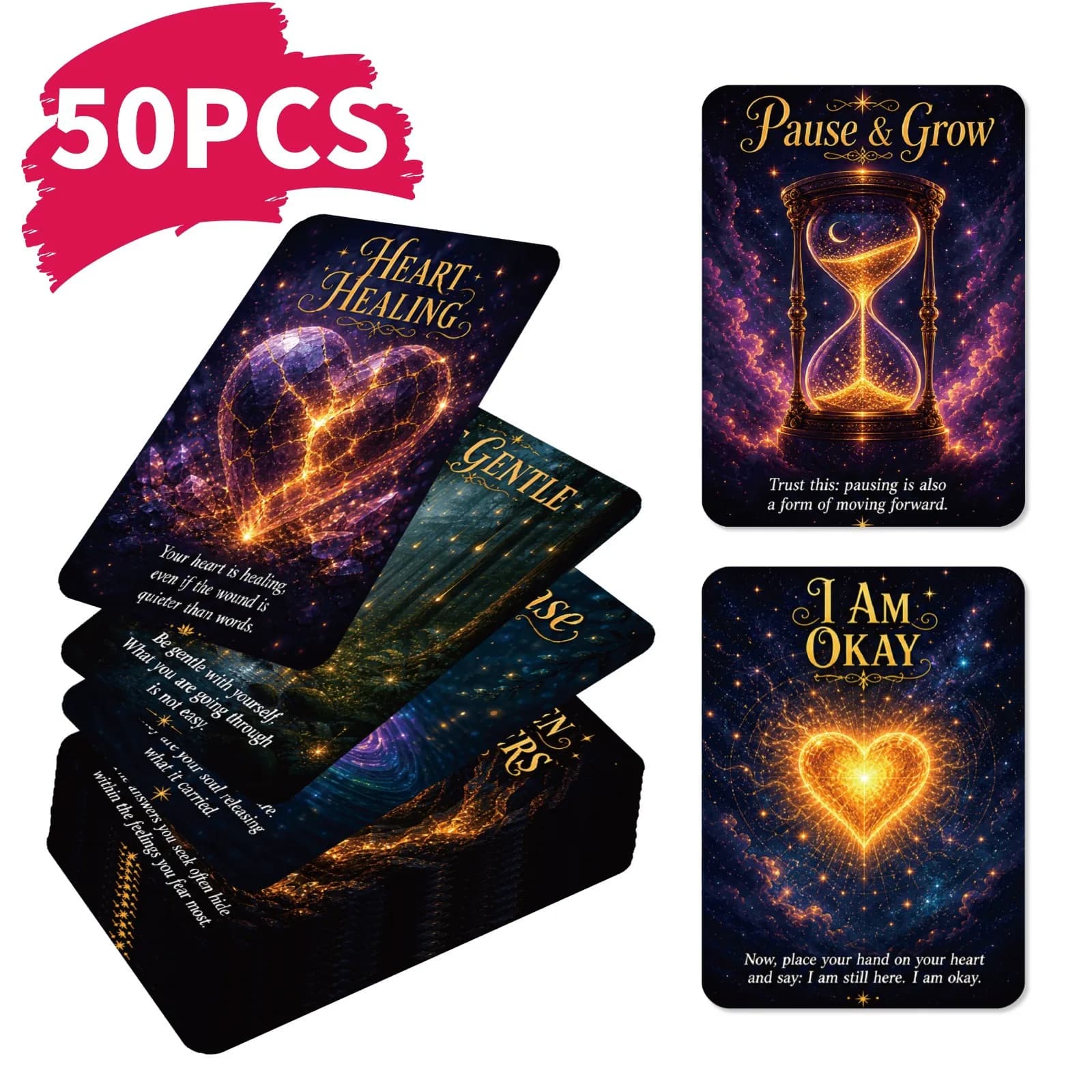 50Pcs Cosmic Spiritual Healing Oracle Cards Starry Sky Positive Energy Mind Wishes Meditation Inspiration Tarot Style Cards