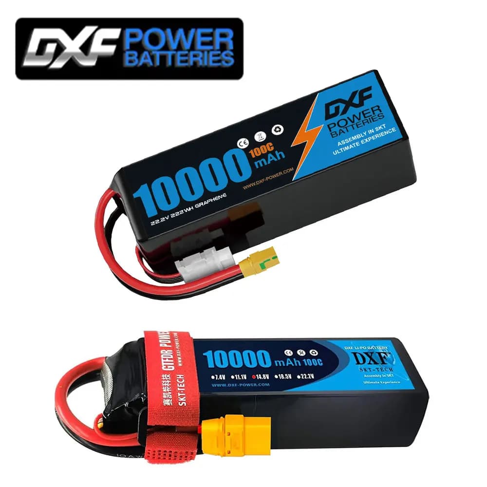 Batteria Lipo DXF 6S 22.2V 100C 10000mAh, Batteria Lipo 4S 14.8V con Connettore XT90, Batteria Rigida per Elicottero RC, Drone, UAV, FPV