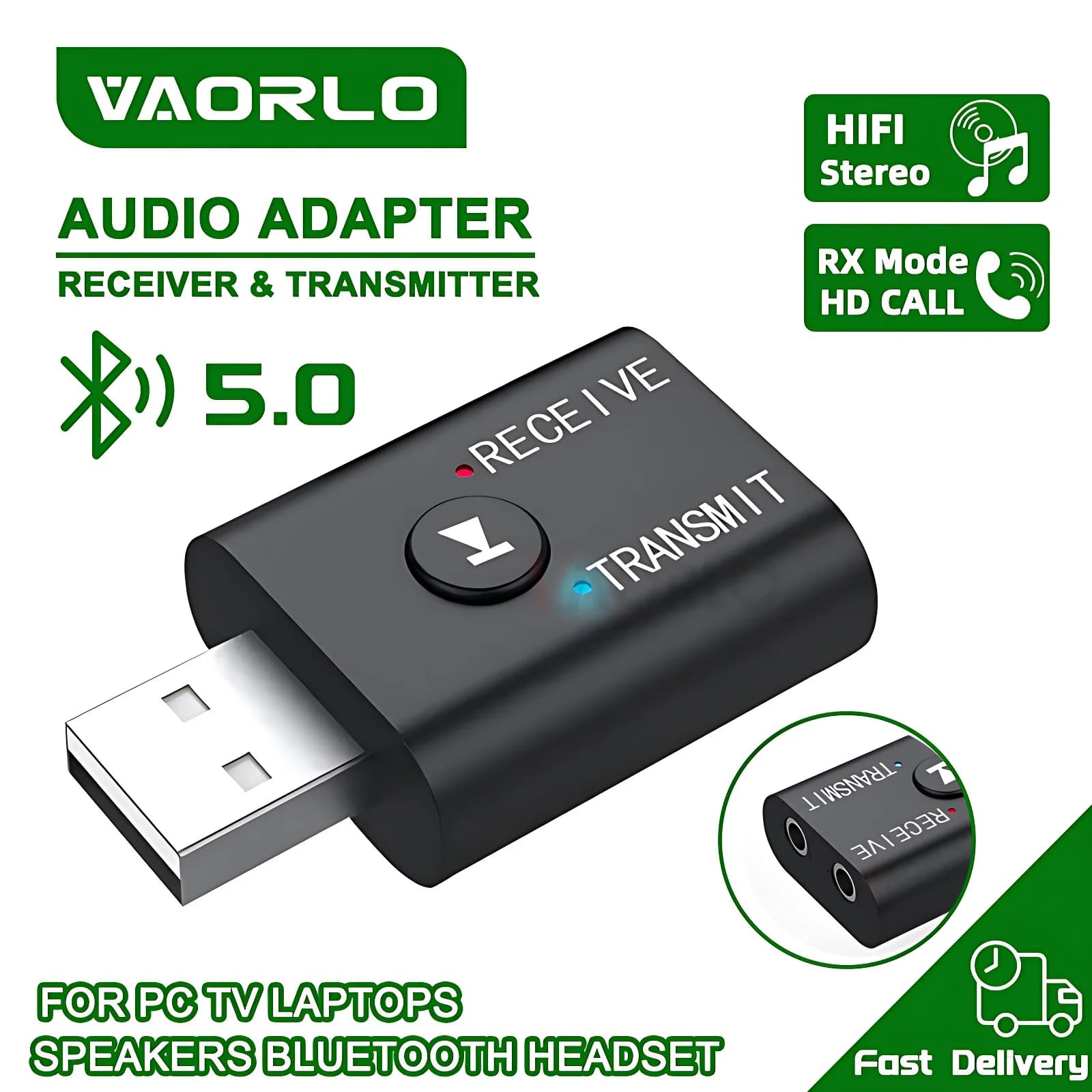 Trasmettitore e Ricevitore Audio Bluetooth 5.0 con Jack AUX da 3,5mm, RCA, Dongle USB, Adattatore Stereo Wireless per TV, Auto, Altoparlanti, Cuffie