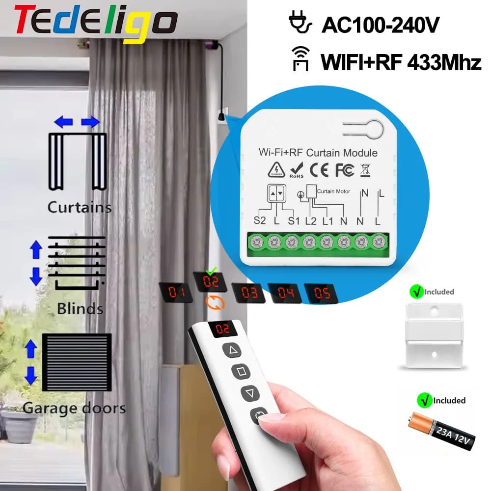 Tuya WiFi RF Roller Blinds Curtain Control Module Shutter Switch with Remote for Electric Motor Sunscreen Google Home Alexa