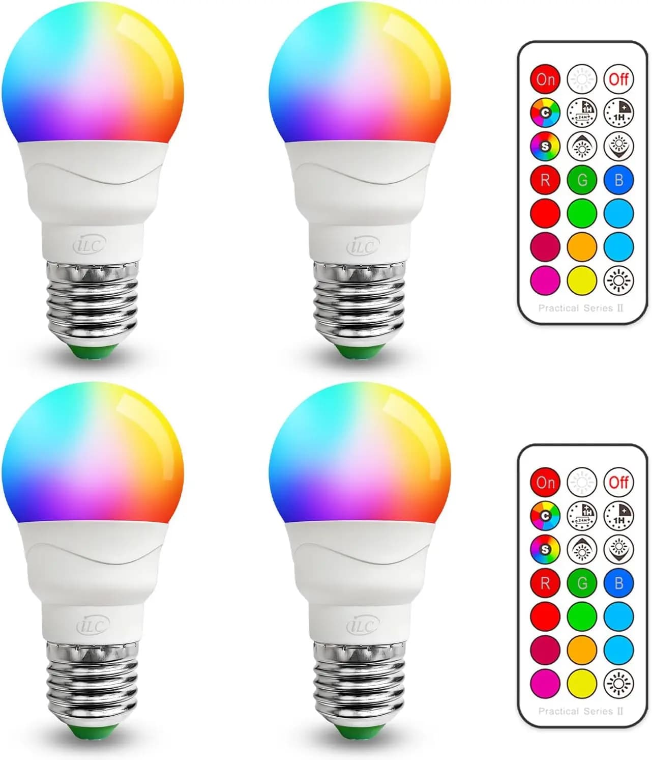 Lampadina LED RGB da 40W con cambio colore, 450LM bianco caldo, attacco E26 con telecomando (confezione da 4)
