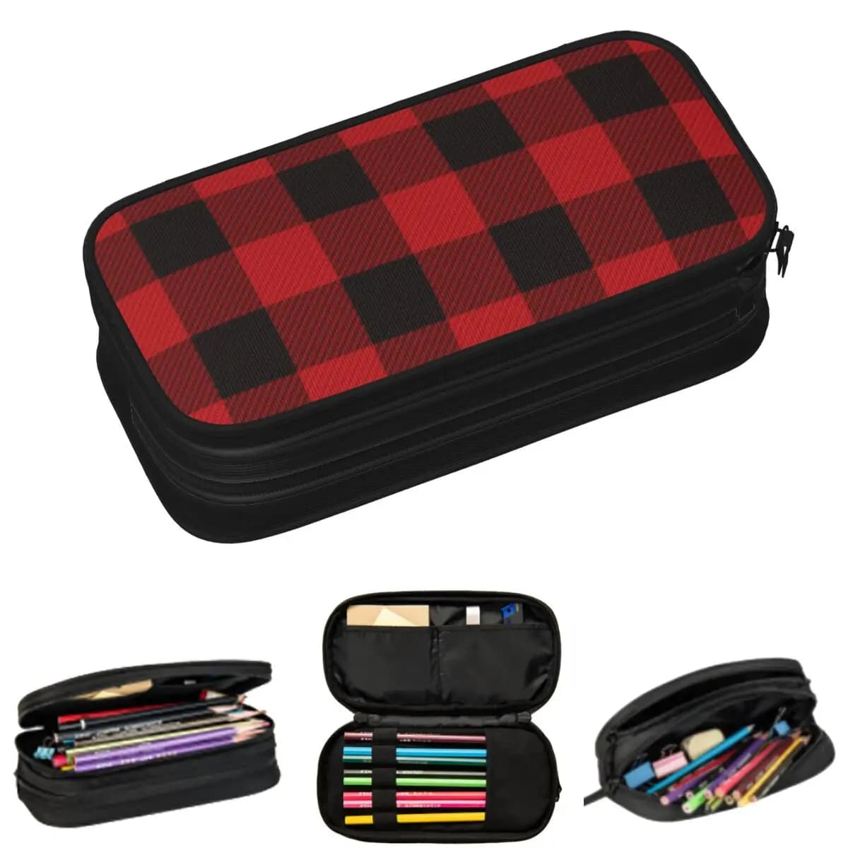 Paese Natale Cottage Lumberjack primitivo Astucci scozzesi di bufalo Astuccio per penne Astuccio per matite Astuccio per matite di grande capacità