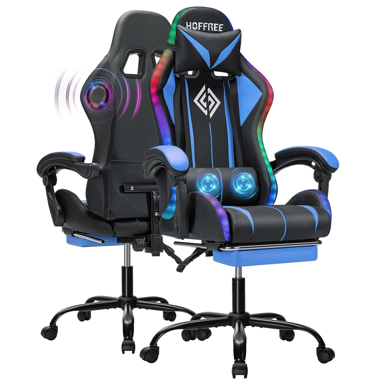 Sedia da Gaming 350LBS con Altoparlanti Bluetooth, Luci LED RGB, Massaggio Ergonomico, Poggiapiedi e Schienale Alto per Adulti