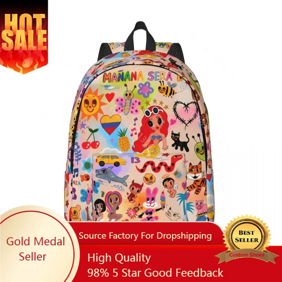 Karol G Manana zaino Boy Sera BonitoI 3D zaini morbidi poliestere Fun School Bags zaino da viaggio Design regalo di natale